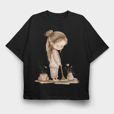 Girl Cleaning Broom, Tricou Oversize Barbati (Unisex)