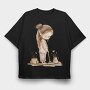 Girl Cleaning Broom, Tricou Oversize Barbati (Unisex)