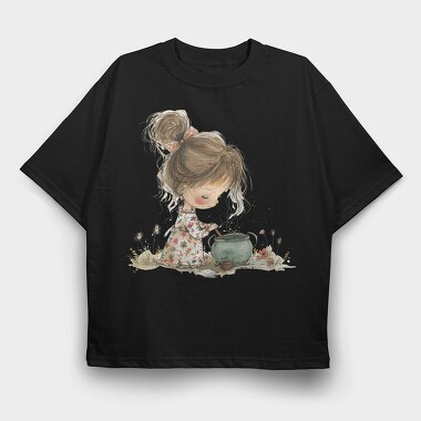 Girl Cooking Pot, Tricou Oversize Barbati (Unisex)