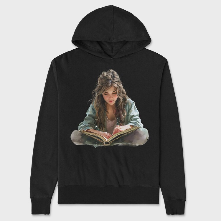 Girl Reading Book, Hanorac Oversize Barbati (Unisex)