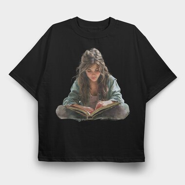Girl Reading Book, Tricou Oversize Barbati (Unisex)