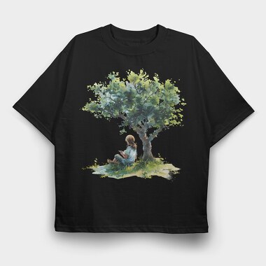 Girl Reading Tree, Tricou Oversize Barbati (Unisex)