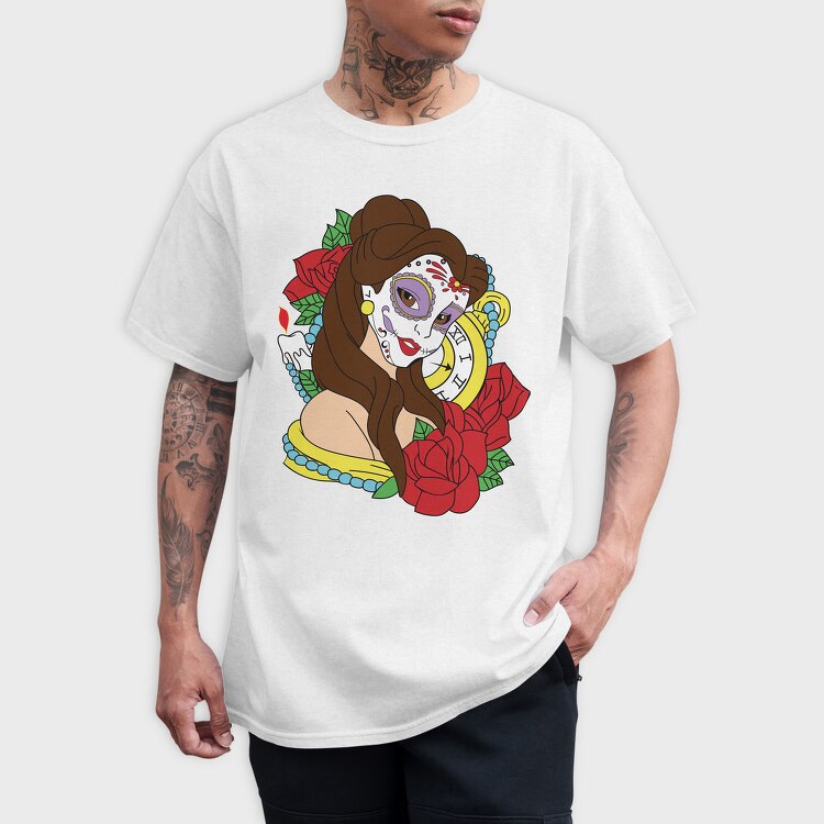 Sugar Skull Rose Clock, Tricou Barbati (Unisex)