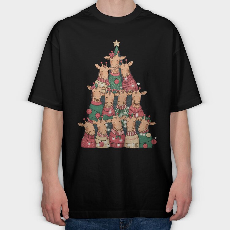 Giraffes Christmas Tree, Tricou Oversize Barbati (Unisex)
