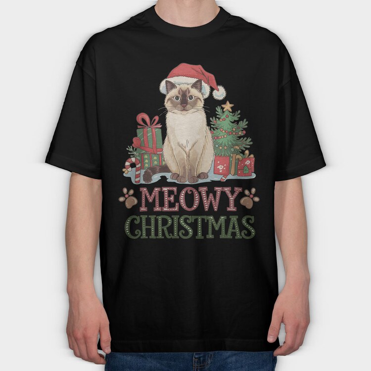 Funny Cat Christmas, Tricou Oversize Barbati (Unisex)