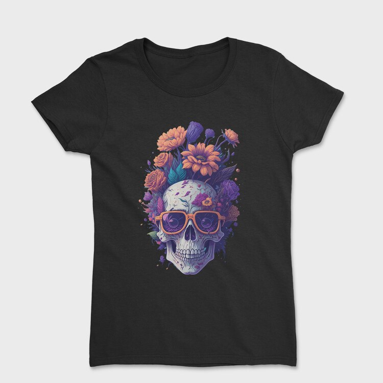 Skull Flowers Glasses, Tricou Femei