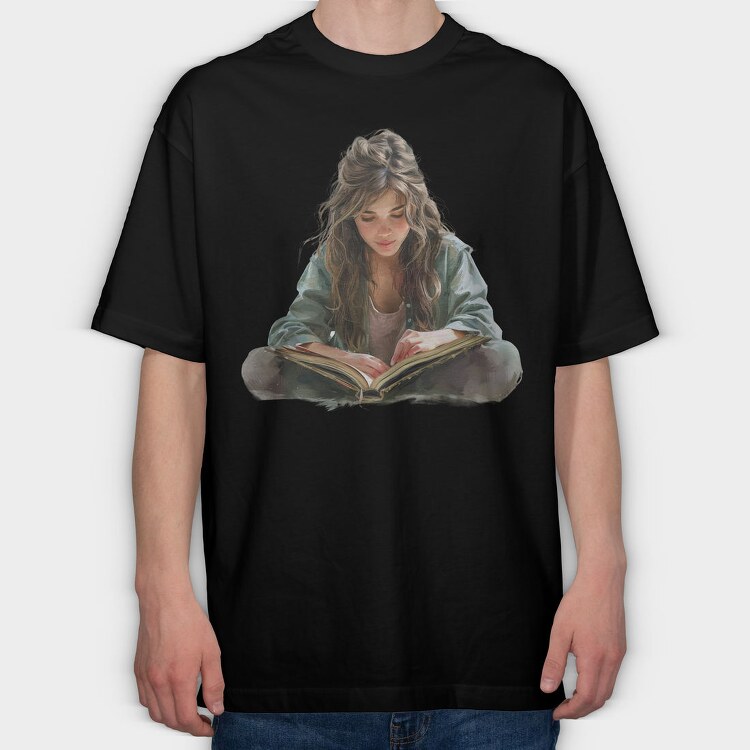 Girl Reading Book, Tricou Oversize Barbati (Unisex)