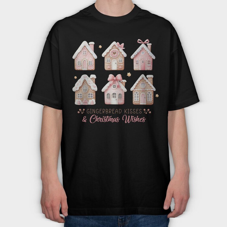 Gingerbread Kisses Christmas Wishes, Tricou Oversize Barbati (Unisex)