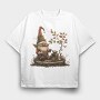 Gnome Holding Cup Of Tea, Tricou Oversize Barbati (Unisex)