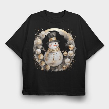 Golden Christmas Snowman, Tricou Oversize Barbati (Unisex)