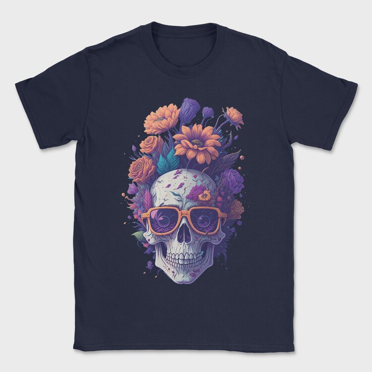 Skull Flowers Glasses, Tricou Barbati (Unisex)