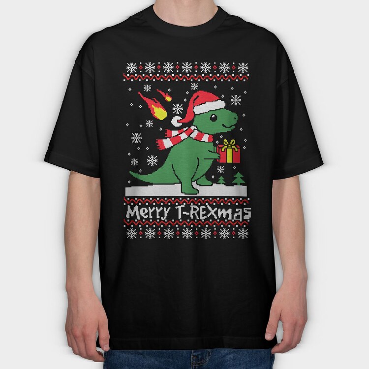 Dino Xmas Sweater, Tricou Oversize Barbati (Unisex)