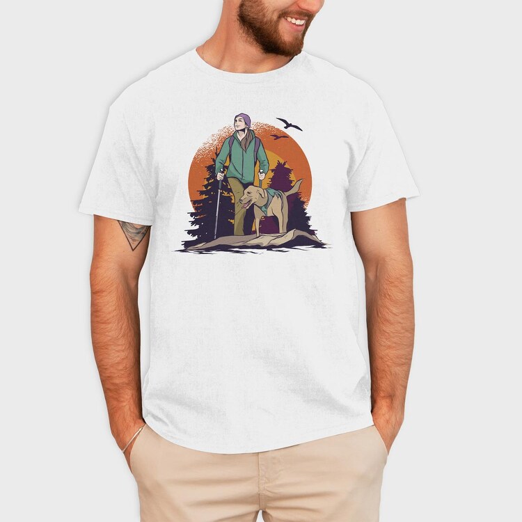 HikingDogForestTshirt, Tricou Barbati (Unisex)