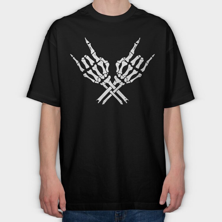 Skeleton Rock Horns, Tricou Oversize Barbati (Unisex)