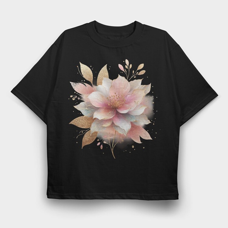Golden Flower Bloom, Tricou Oversize Barbati (Unisex)