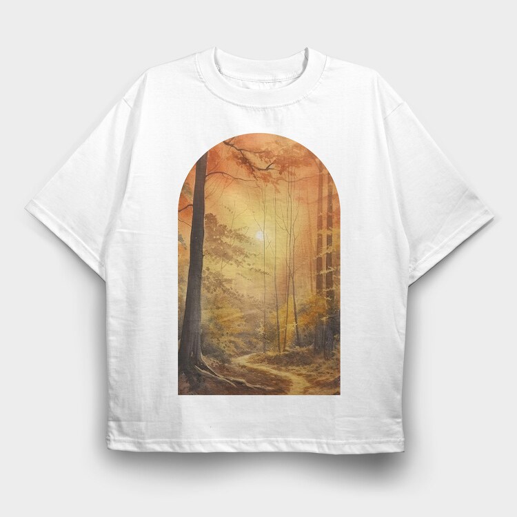 Golden Forest Sunset, Tricou Oversize Barbati (Unisex)