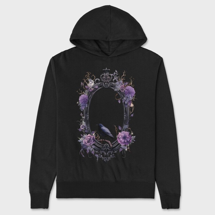 Gothic Moon Crow Mirror, Hanorac Oversize Barbati (Unisex)