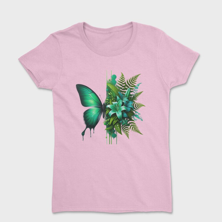 Green Butterfly Flowers, Tricou Femei