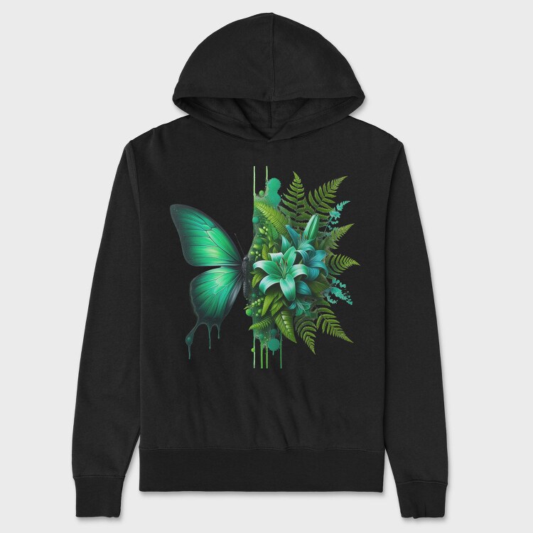 Green Butterfly Flowers, Hanorac Oversize Barbati (Unisex)