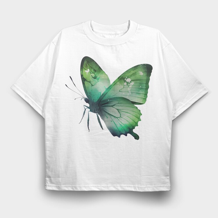 Green Watercolor Butterfly, Tricou Oversize Barbati (Unisex)