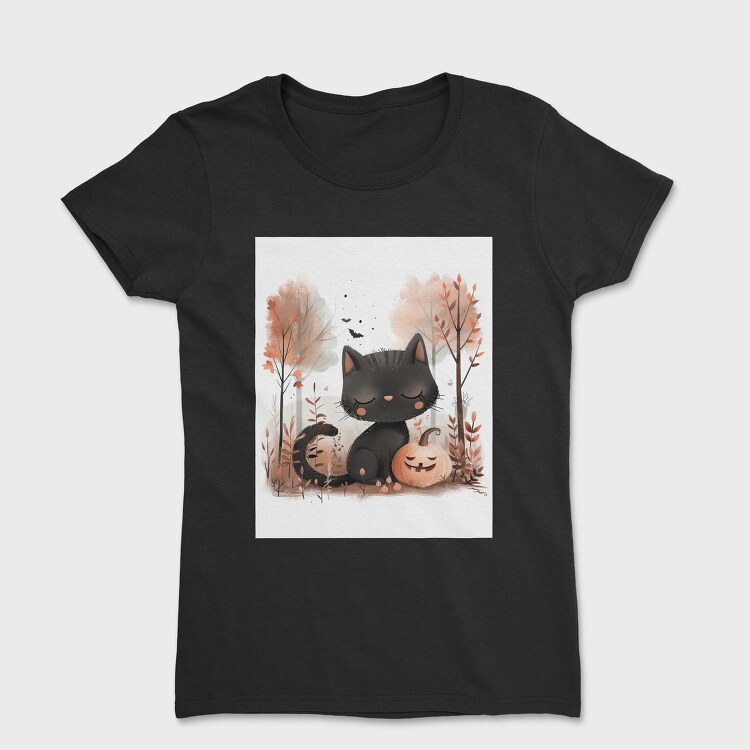 Halloween Cat Pumpkin, Tricou Femei