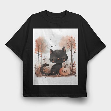 Halloween Cat Pumpkin, Tricou Oversize Barbati (Unisex)