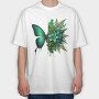 Green Butterfly Flowers, Tricou Oversize Barbati (Unisex)