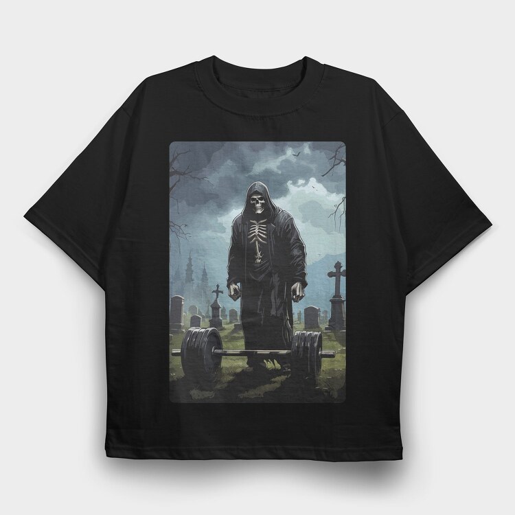 Skeleton Deadlifting, Tricou Oversize Barbati (Unisex)