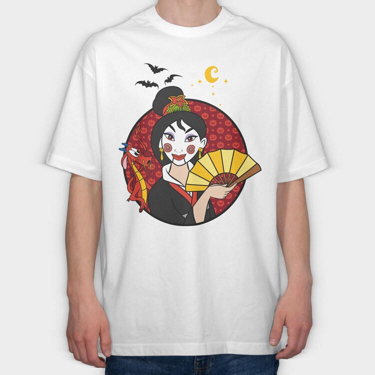 Geisha Halloween, Tricou Oversize Barbati (Unisex)