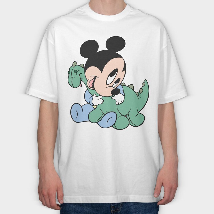 Mickey Dinosaur Hug, Tricou Oversize Barbati (Unisex)
