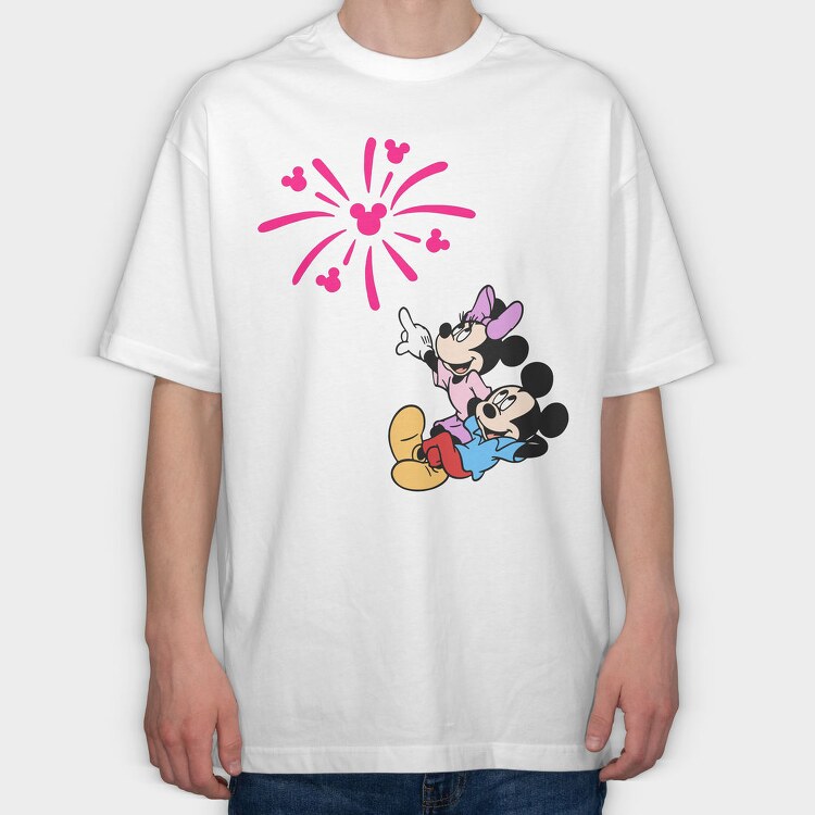 Mickey Minnie Fireworks, Tricou Oversize Barbati (Unisex)