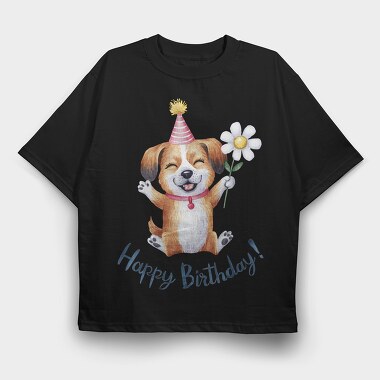 Happy Birthday Dog Flower, Tricou Oversize Barbati (Unisex)