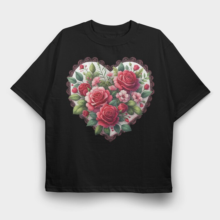 Heart Floral Love, Tricou Oversize Barbati (Unisex)
