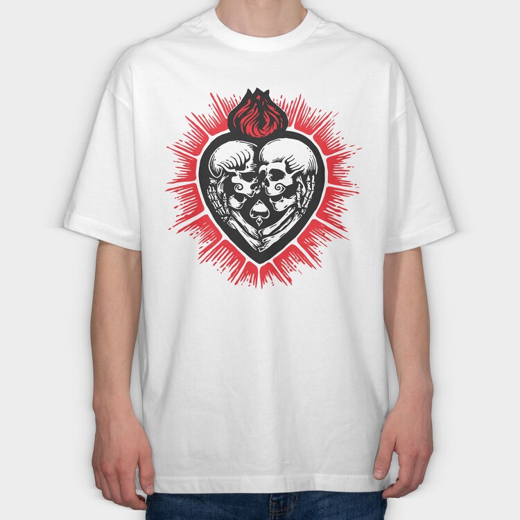 Skull Heart Fire, Tricou Oversize Barbati (Unisex)