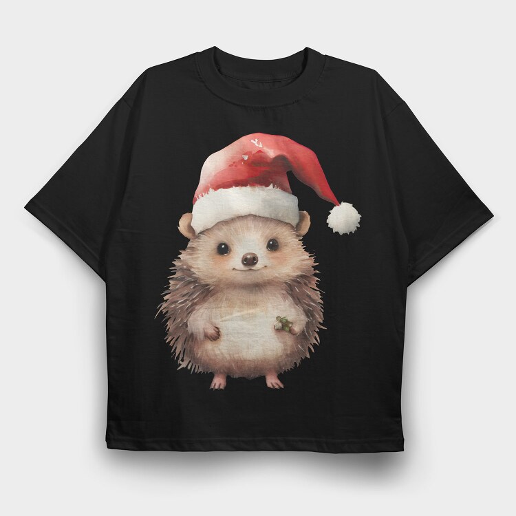 Hedgehog Christmas Cap, Tricou Oversize Barbati (Unisex)