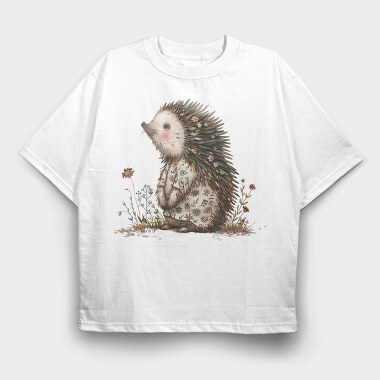 Hedgehog Flowers Garden, Tricou Oversize Barbati (Unisex)