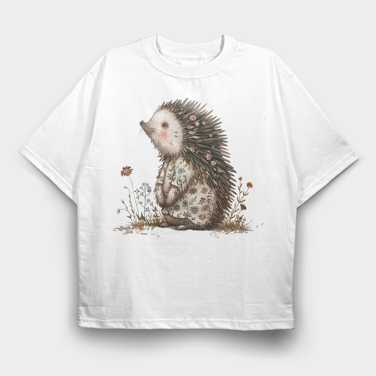 Hedgehog Flowers Garden, Tricou Oversize Barbati (Unisex)