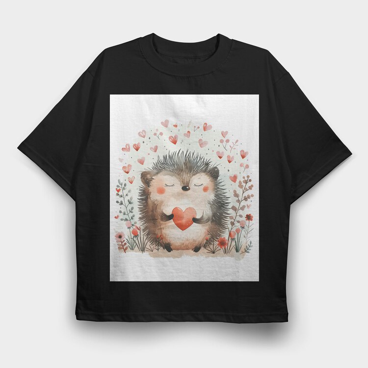 Hedgehog Love Flowers, Tricou Oversize Barbati (Unisex)