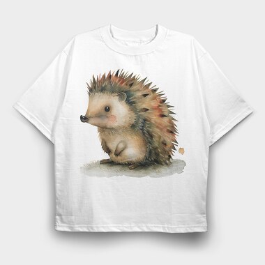 Hedgehog Sitting On Leaf, Tricou Oversize Barbati (Unisex)