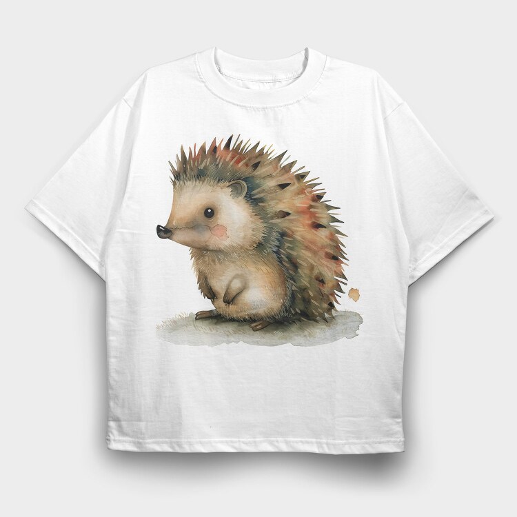 Hedgehog Sitting On Leaf, Tricou Oversize Barbati (Unisex)