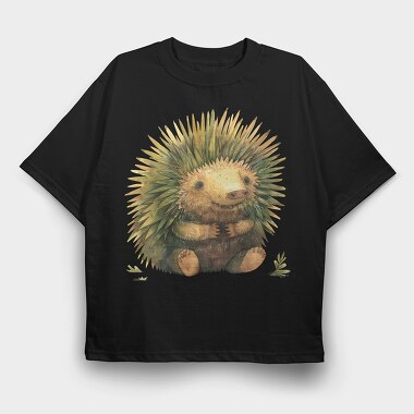 Hedgehog Sitting Woodland, Tricou Oversize Barbati (Unisex)