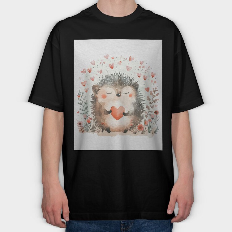 Hedgehog Love Flowers, Tricou Oversize Barbati (Unisex)