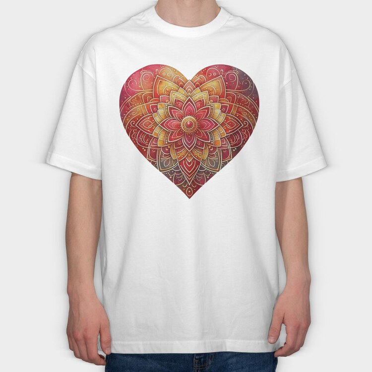Heart Mandala Pattern, Tricou Oversize Barbati (Unisex)