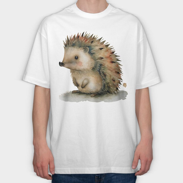 Hedgehog Sitting On Leaf, Tricou Oversize Barbati (Unisex)