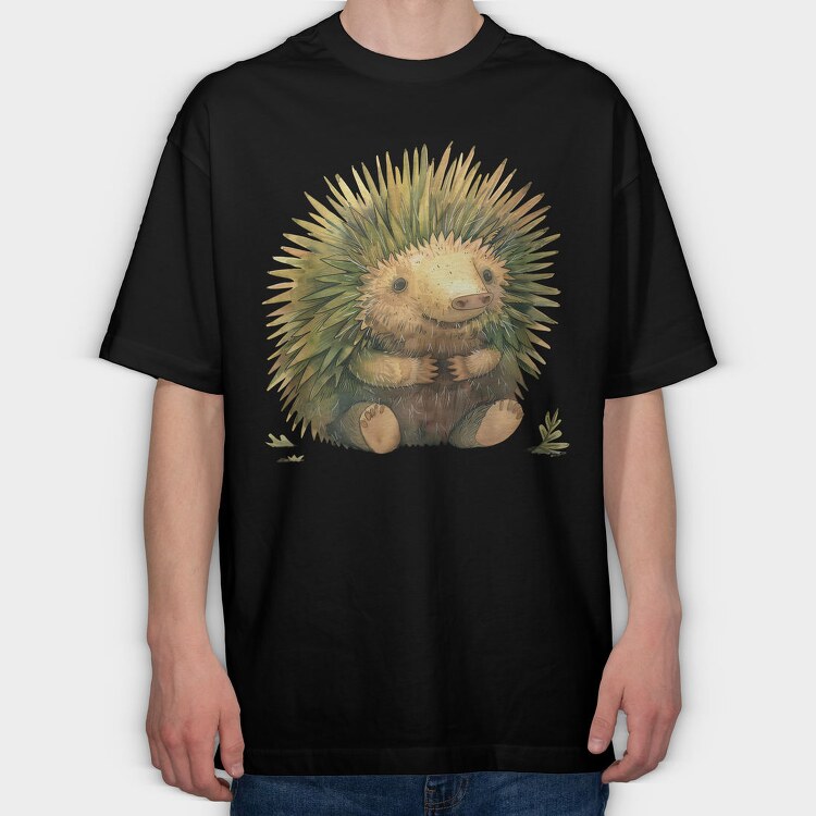 Hedgehog Sitting Woodland, Tricou Oversize Barbati (Unisex)