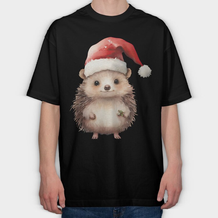 Hedgehog Christmas Cap, Tricou Oversize Barbati (Unisex)