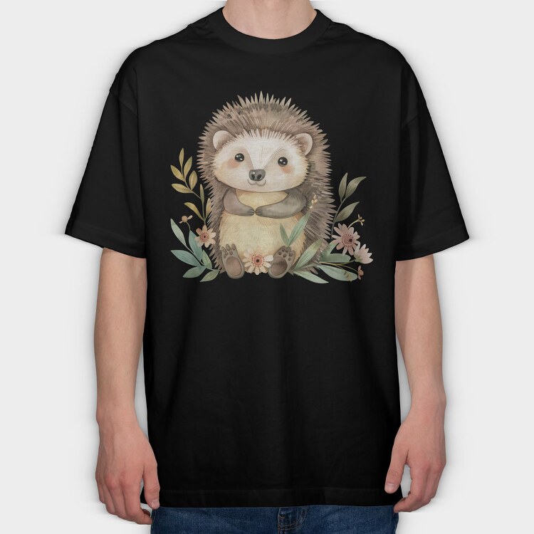 Hedgehog Flower Bouquet, Tricou Oversize Barbati (Unisex)