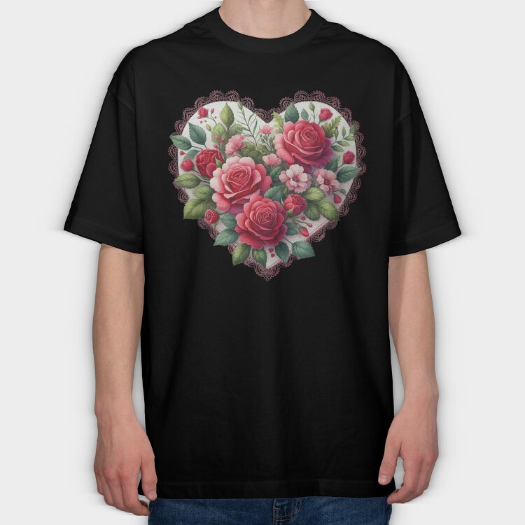Heart Floral Love, Tricou Oversize Barbati (Unisex)