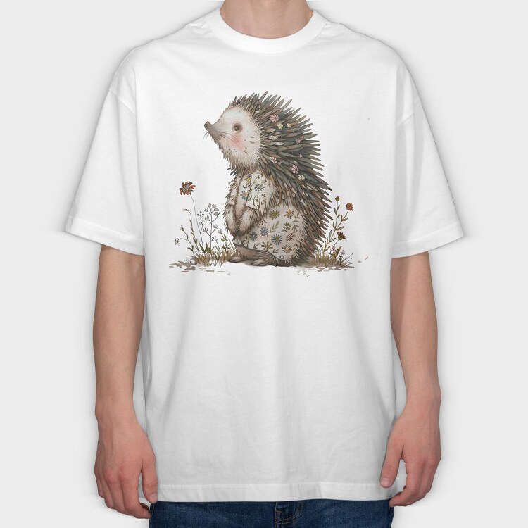 Hedgehog Flowers Garden, Tricou Oversize Barbati (Unisex)