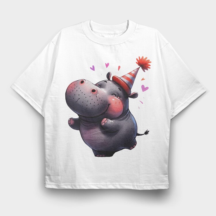 Hippo Party Hat, Tricou Oversize Barbati (Unisex)